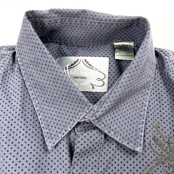 Bruno New York XL Charcoal Gray Polka Dot Long Sleeve Mens Shirt Embroidered - Picture 3 of 10